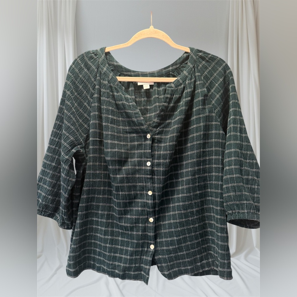 J.Jill Green Plain Button Up Blouse Large - Picture 2 of 3